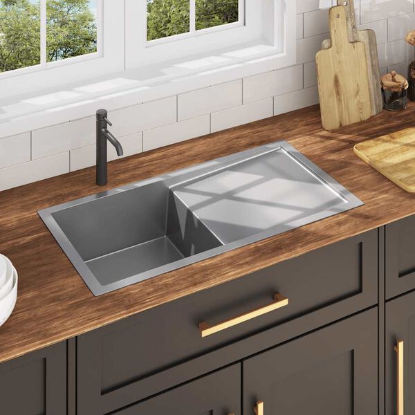 vidaXL &Eacute;vier de cuisine fait &agrave; la main Acier inoxydable