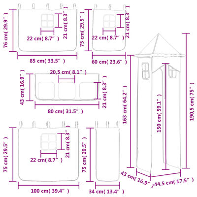 vidaXL Lit mezzanine enfants avec tour sans matelas rose 90x190 cm