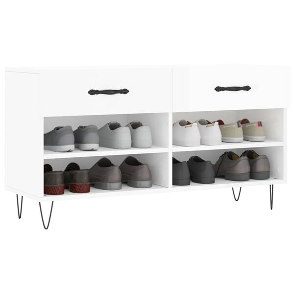 vidaXL Banc &agrave; chaussures blanc brillant 102x35x55 cm bois d'ing&eacute;nierie