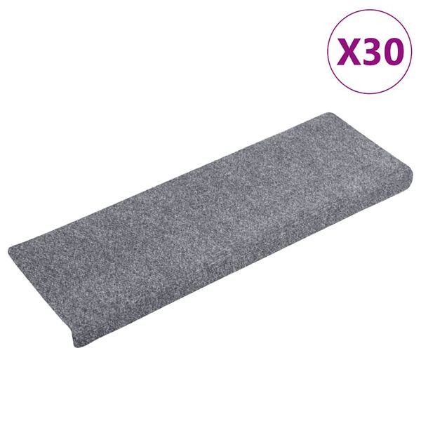 vidaXL Tapis d'escalier autocollants 30 pi&egrave;ces 65 x 21 x 4 cm Gris clair Bord rectangulaire