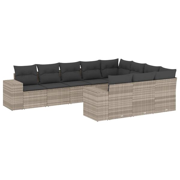 vidaXL Salon de jardin avec coussins 10 pcs gris clair r&eacute;sine tress&eacute;e