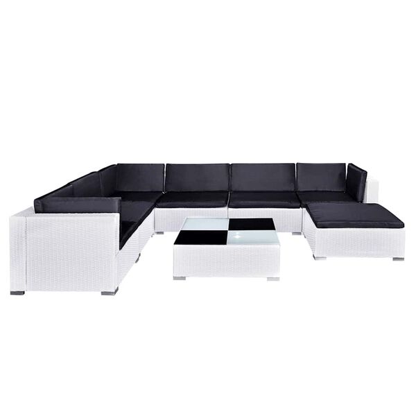 vidaXL Salon de jardin 8 pcs avec coussins R&eacute;sine tress&eacute;e Blanc
