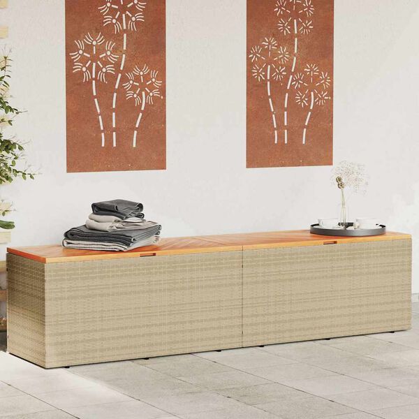 vidaXL Bo&icirc;te de rangement de jardin beige r&eacute;sine tress&eacute;e bois d'acacia