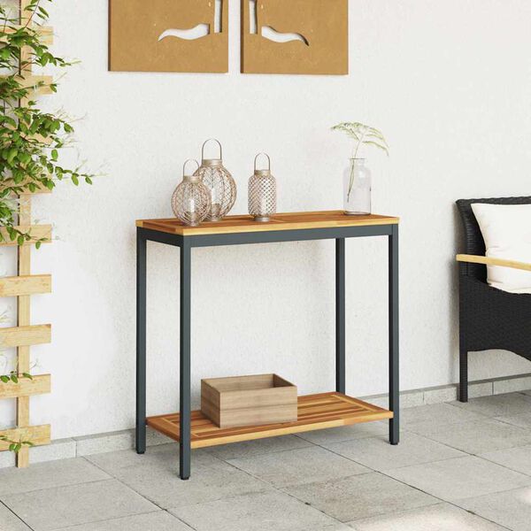 vidaXL Table de jardin avec stockage Naturel et noir 80 x 35 x 75 cm