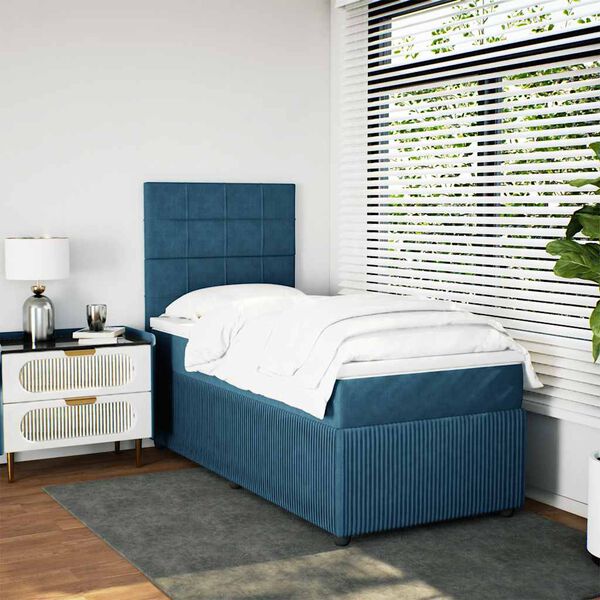 vidaXL Sommier &agrave; lattes de lit avec matelas Bleu fonc&eacute; 90x190 cm