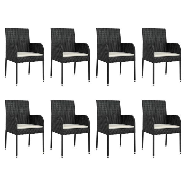 vidaXL Ensemble &agrave; manger jardin 9pcs et coussins noir r&eacute;sine tress&eacute;e