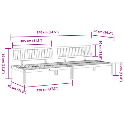 vidaXL Canapés centraux palette de jardin 2 pcs bois massif d'acacia