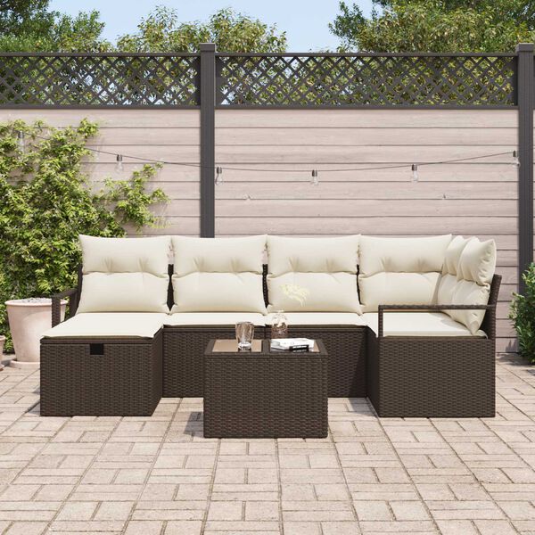 vidaXL Ensemble de canap&eacute; de jardin 7 pcs Marron Poly rotin