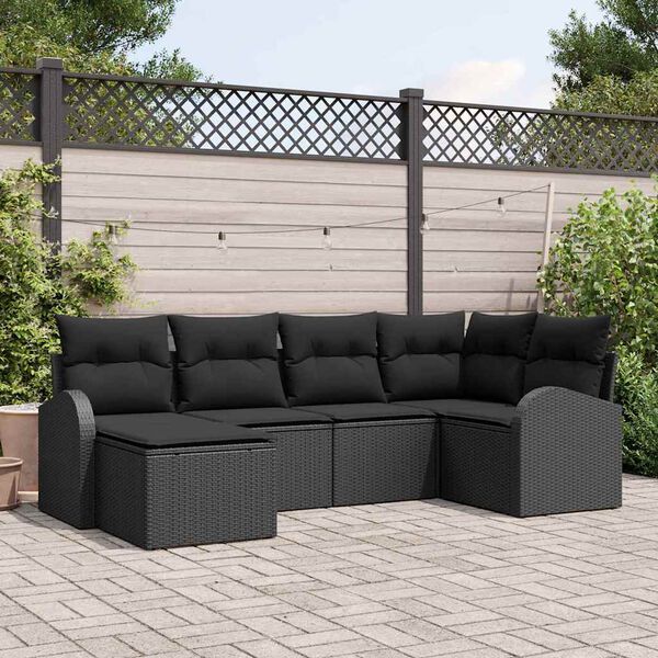 vidaXL Ensemble de canap&eacute; de jardin 6 pcs Noir polyrotin