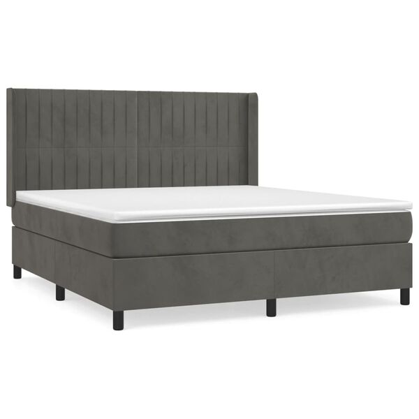 vidaXL Sommier &agrave; lattes de lit et matelas Gris fonc&eacute; 180x200cm Velours