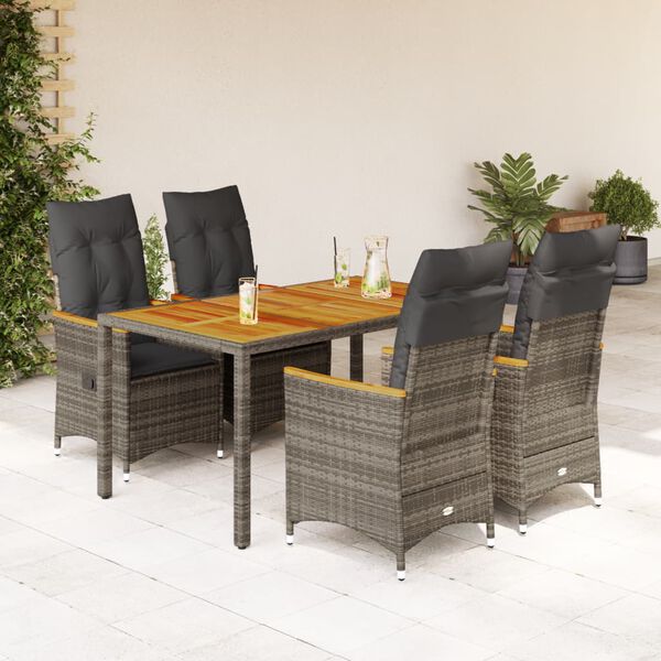 vidaXL Ensemble &agrave; manger de jardin 5 pcs coussins gris r&eacute;sine tress&eacute;e
