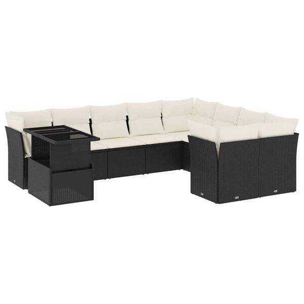vidaXL Salon de jardin 10 pcs avec coussins noir r&eacute;sine tress&eacute;e
