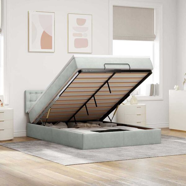 vidaXL Cadre de lit ottoman et matelas gris clair 140x190 velours