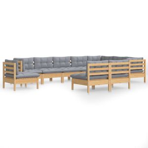 vidaXL Salon de jardin 10 pcs avec coussins gris bois de pin massif