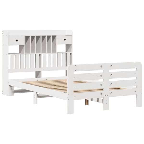 vidaXL Lit biblioth&egrave;que sans matelas blanc 135x190 cm bois pin massif