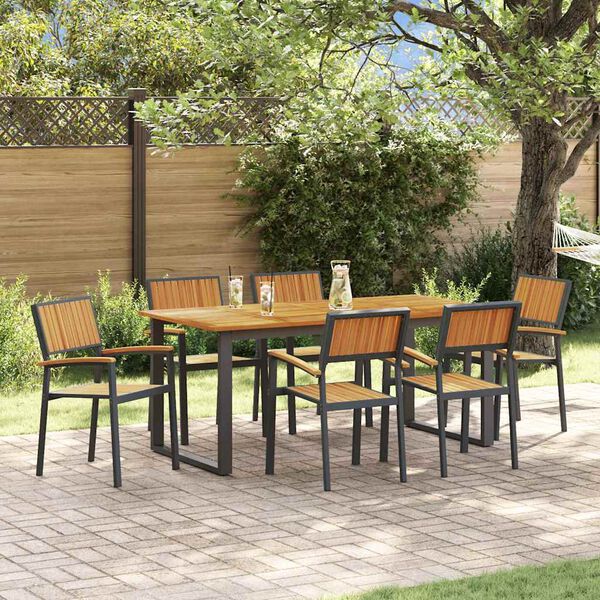 vidaXL Ensemble de salle &agrave; manger pour jardin 7 pcs Noir
