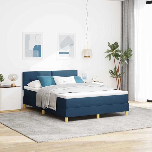 vidaXL Lit &agrave; ressorts avec matelas Bleu 160 x 200 cm tissu