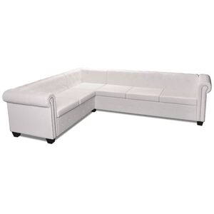 vidaXL Canap&eacute; d'angle Chesterfield 6 places Cuir artificiel Blanc