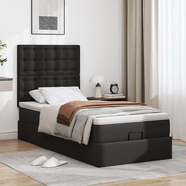 VidaXL Cadre de lit ottoman avec matelas noir 90x190 cm similicuir