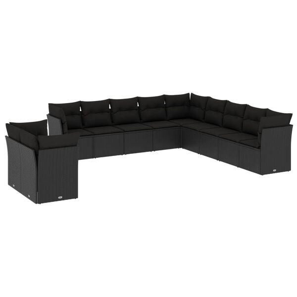 vidaXL Salon de jardin 11 pcs avec coussins noir r&eacute;sine tress&eacute;e