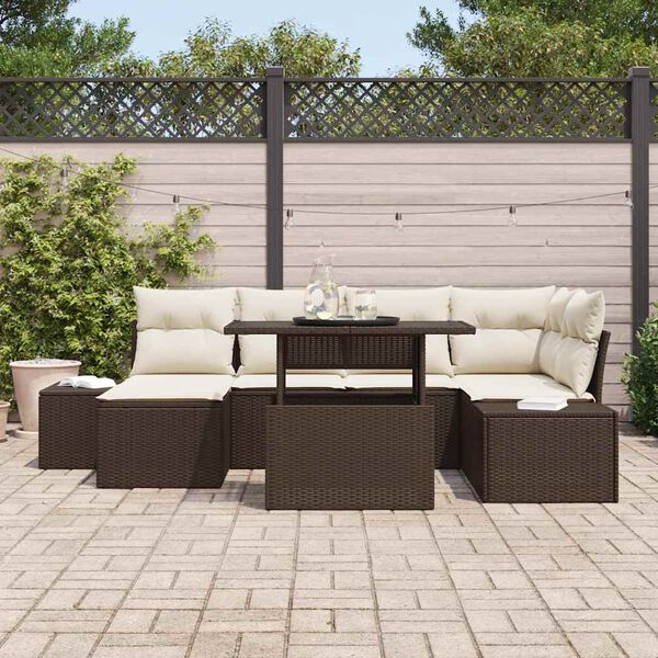 vidaXL Ensemble de canapé de jardin avec coussin 7 pcs Marron et crème
