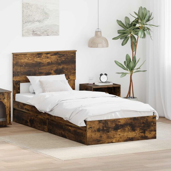 vidaXL Lit de Rangement Ch&ecirc;ne fum&eacute; 75 x 190 cm Bois d'ing&eacute;nierie