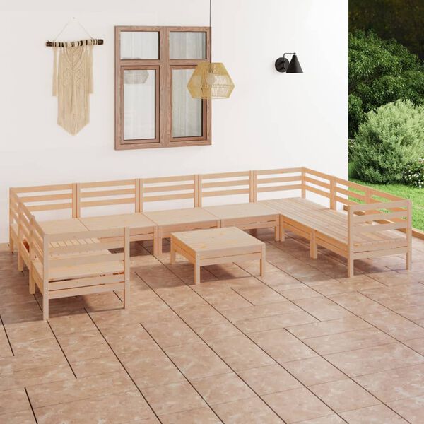 vidaXL Salon de jardin 10 pcs Bois de pin massif
