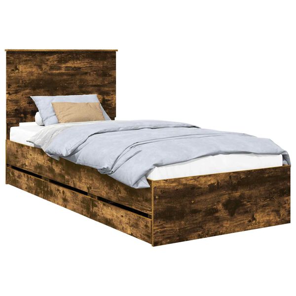 vidaXL Cadre de lit avec tiroir Ch&ecirc;ne fum&eacute; 90 x 200 cm Bois Ing&eacute;nierie