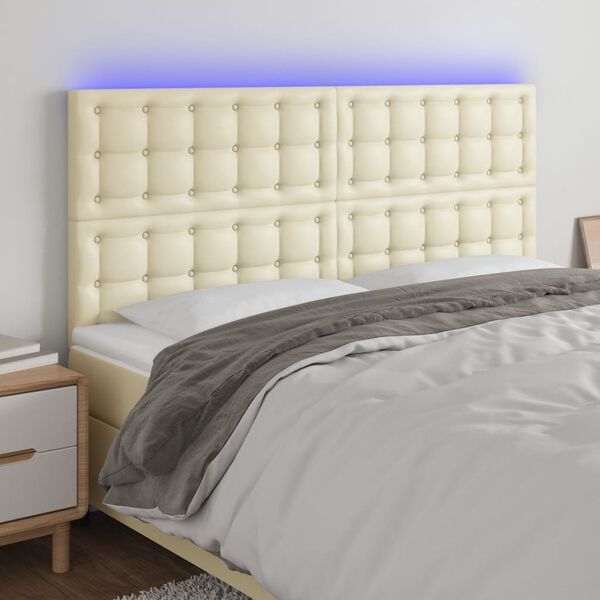 vidaXL T&ecirc;te de lit &agrave; LED Cr&egrave;me 160x5x118/128 cm Similicuir