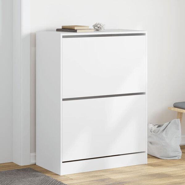 vidaXL Armoire &agrave; chaussures 2 tiroirs rabattables blanc 80x42x108 cm