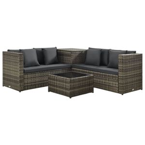 vidaXL Salon de jardin 4 pcs avec coussins résine tressée gris