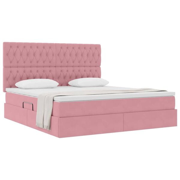 vidaXL Lit avec rangement et matelas Rose 180 x 200 cm Velours