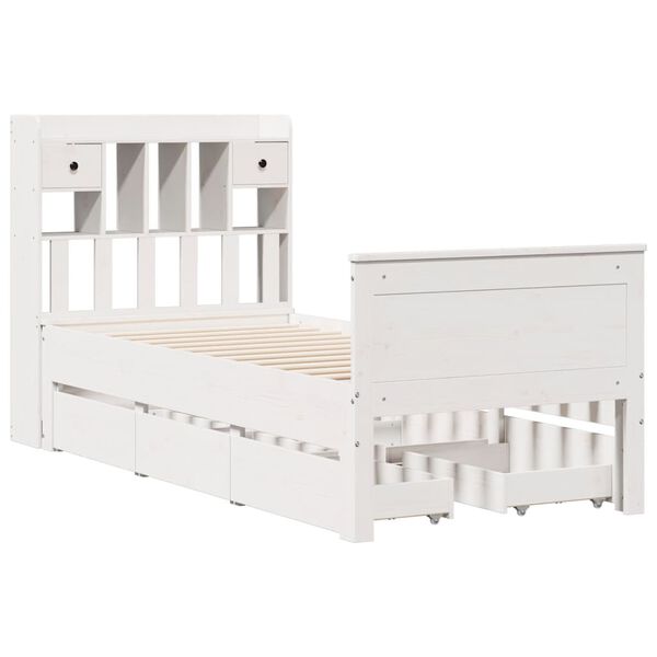 vidaXL Lit biblioth&egrave;que sans matelas blanc 90x190cm bois de pin massif