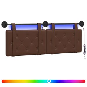 vidaXL T&ecirc;te de lit suspendue Avec lumi&egrave;re LED Marron Simili cuir