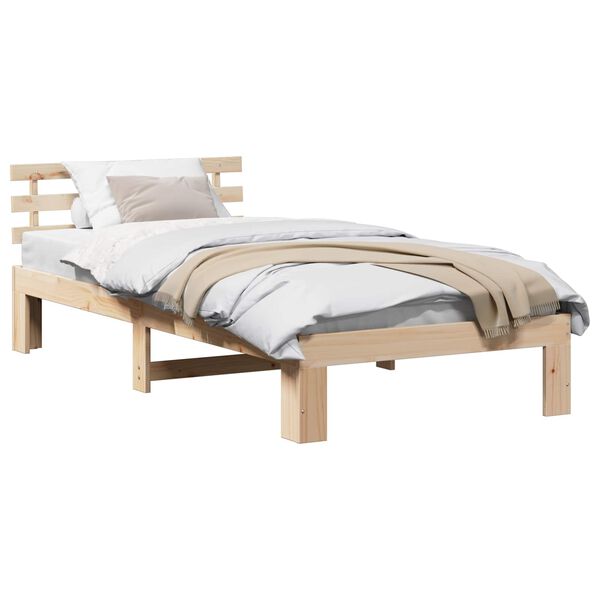 vidaXL Cadre de lit avec t&ecirc;te de lit Naturel 100 x 200 cm Pin massif