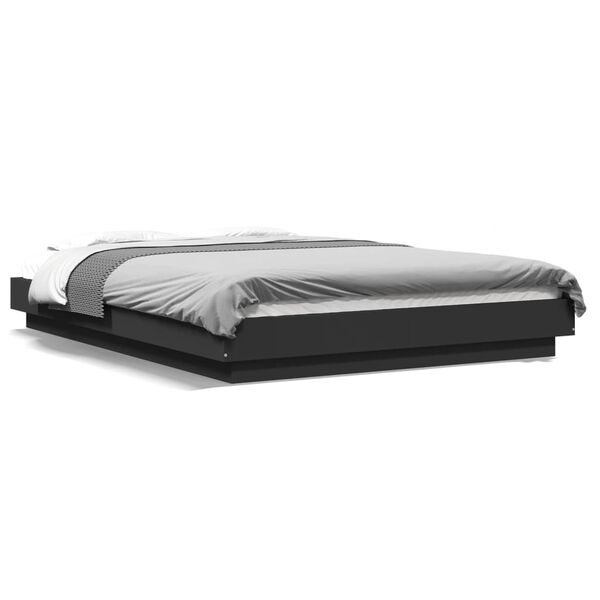 vidaXL Cadre de lit avec lumières LED sans matelas noir 135x190 cm