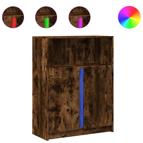 vidaXL Buffet avec LED ch&ecirc;ne fum&eacute; 77x34x100 cm bois d'ing&eacute;nierie
