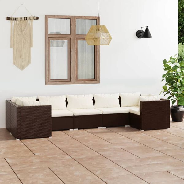 vidaXL Salon de jardin 7 pcs avec coussins R&eacute;sine tress&eacute;e Marron