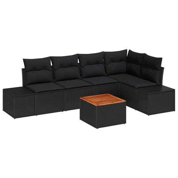 vidaXL Ensemble de canap&eacute; de jardin avec coussin 6 pcs Noir polyrotin