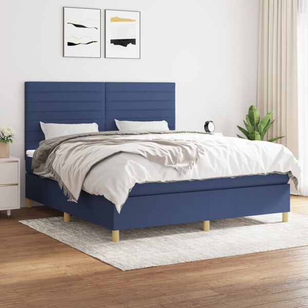 vidaXL Sommier &agrave; lattes de lit avec matelas Bleu 180x200 cm Tissu