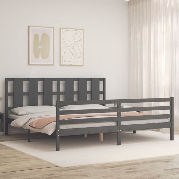 vidaXL Cadre de lit sans matelas gris 200x200 cm bois massif