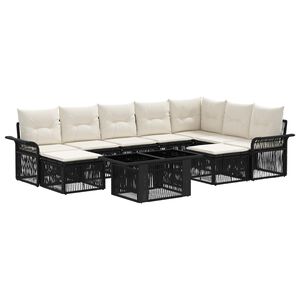 vidaXL Ensemble de canap&eacute; de jardin 10 pc Noir et blanc cr&egrave;me