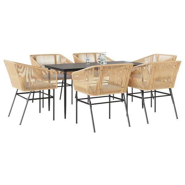 vidaXL Ensemble &agrave; manger jardin coussins 7pcs marron poly rotin verre