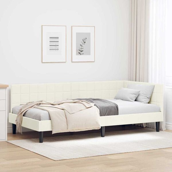 vidaXL Cadre de lit d'angle Cr&egrave;me 90 cm x 200 cm Velours
