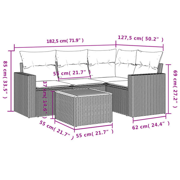 vidaXL Salon de jardin 5 pcs avec coussins noir r&eacute;sine tress&eacute;e
