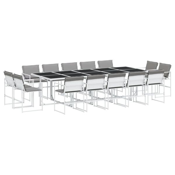 vidaXL Ensemble &agrave; manger de jardin avec coussins 15pcs blanc textil&egrave;ne