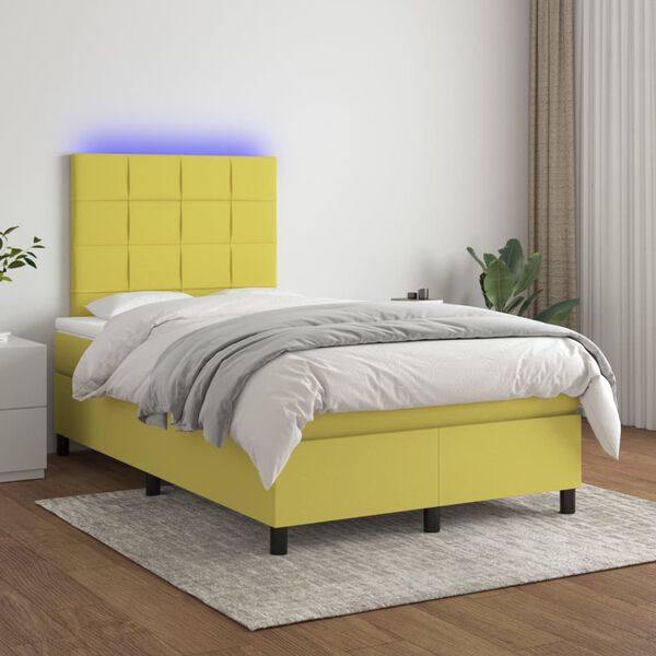 vidaXL Sommier &agrave; lattes de lit et matelas et LED Vert 120x200 cm Tissu