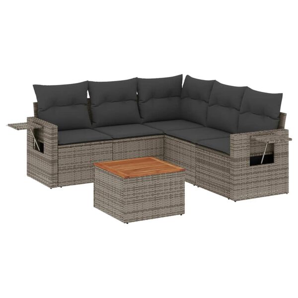 vidaXL Salon de jardin 6 pcs avec coussins gris r&eacute;sine tress&eacute;e