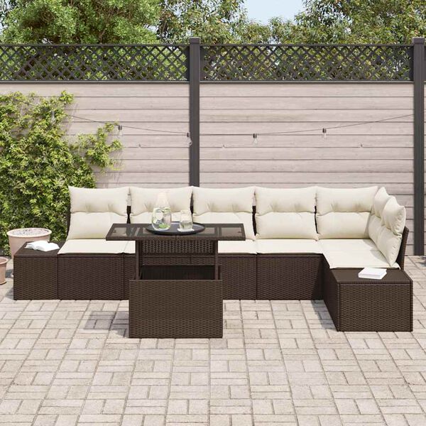 vidaXL Ensemble de canap&eacute; de jardin 7 pcs Marron Poly rotin