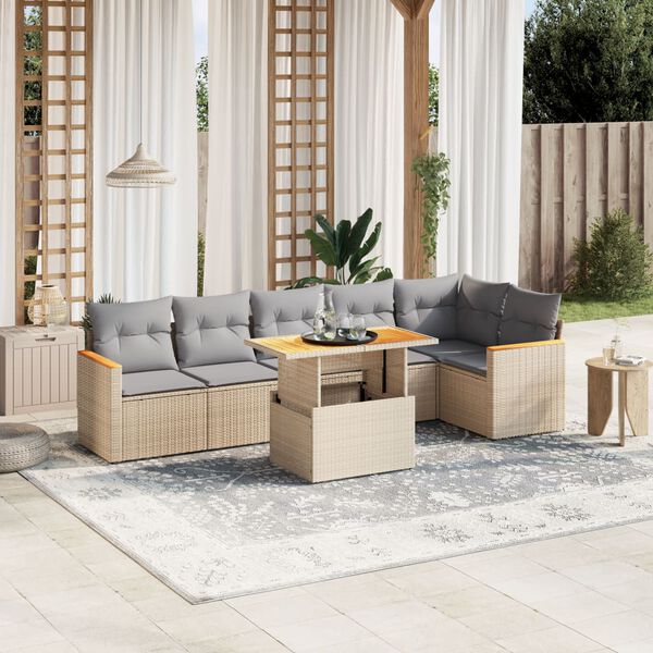vidaXL Salon de jardin avec coussins 7 pcs beige r&eacute;sine tress&eacute;e